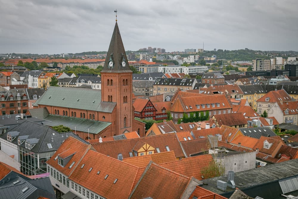 Rooftop view of residential district, Aalborg