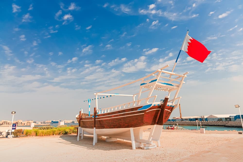 Dry dock boat flies national flag, Amwaj Islands