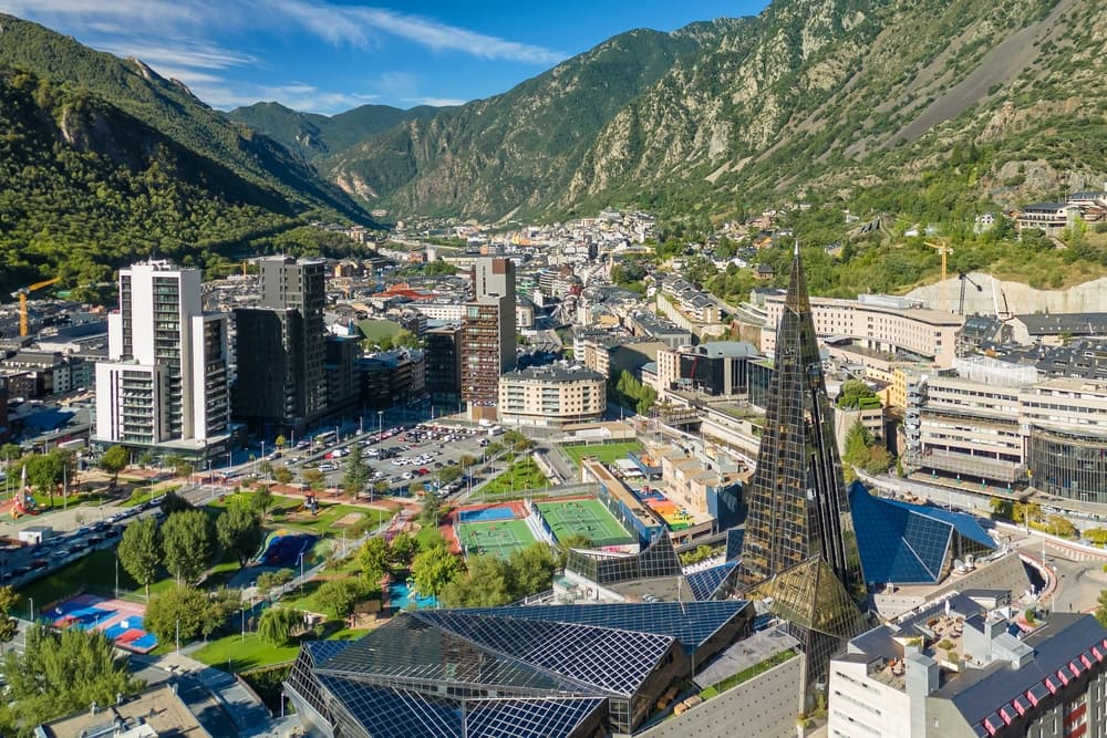 Aerial view of full city and downtown, Andorra la Vella