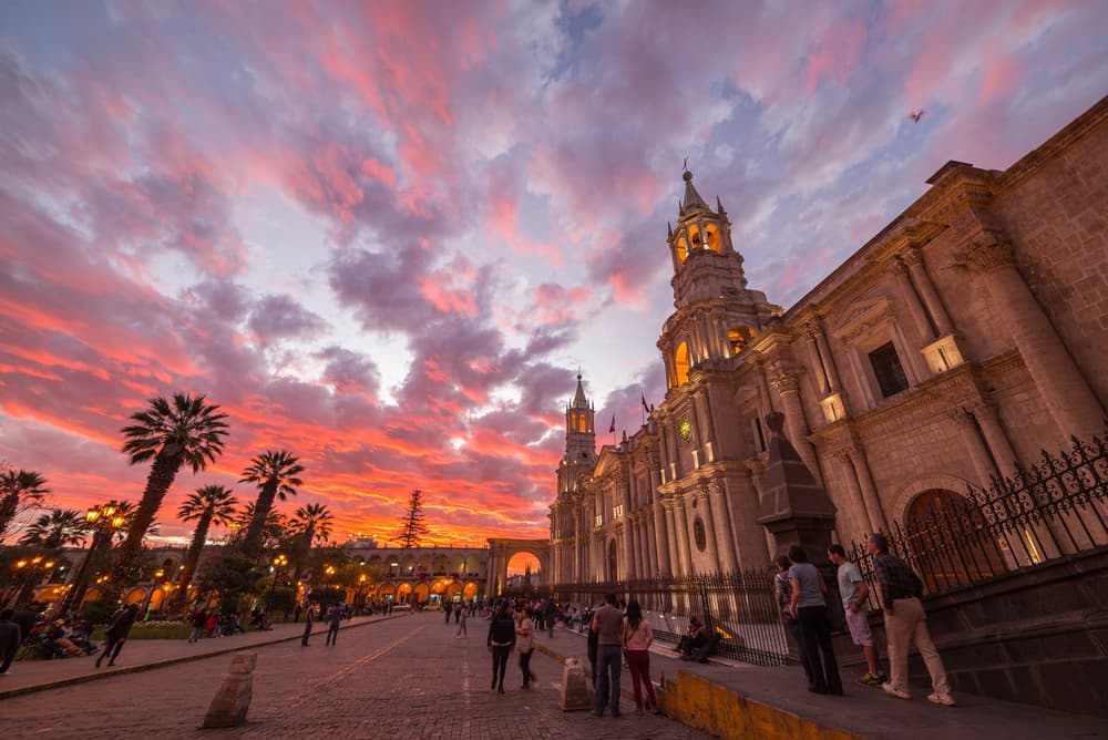 Historic chapel at sundown, Arequipa