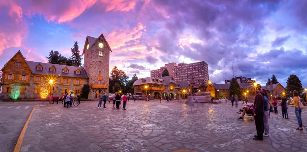 Civic center and main square at dusk, Bariloche