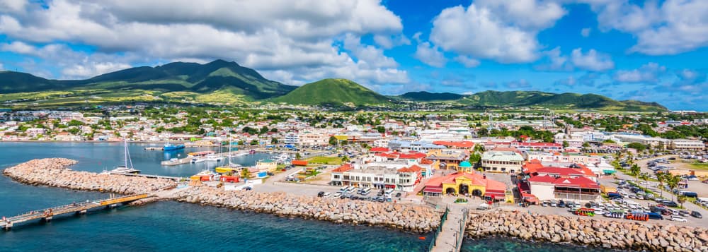 Saint Kitts closer aerial view of the town itself at pier, Basseterre