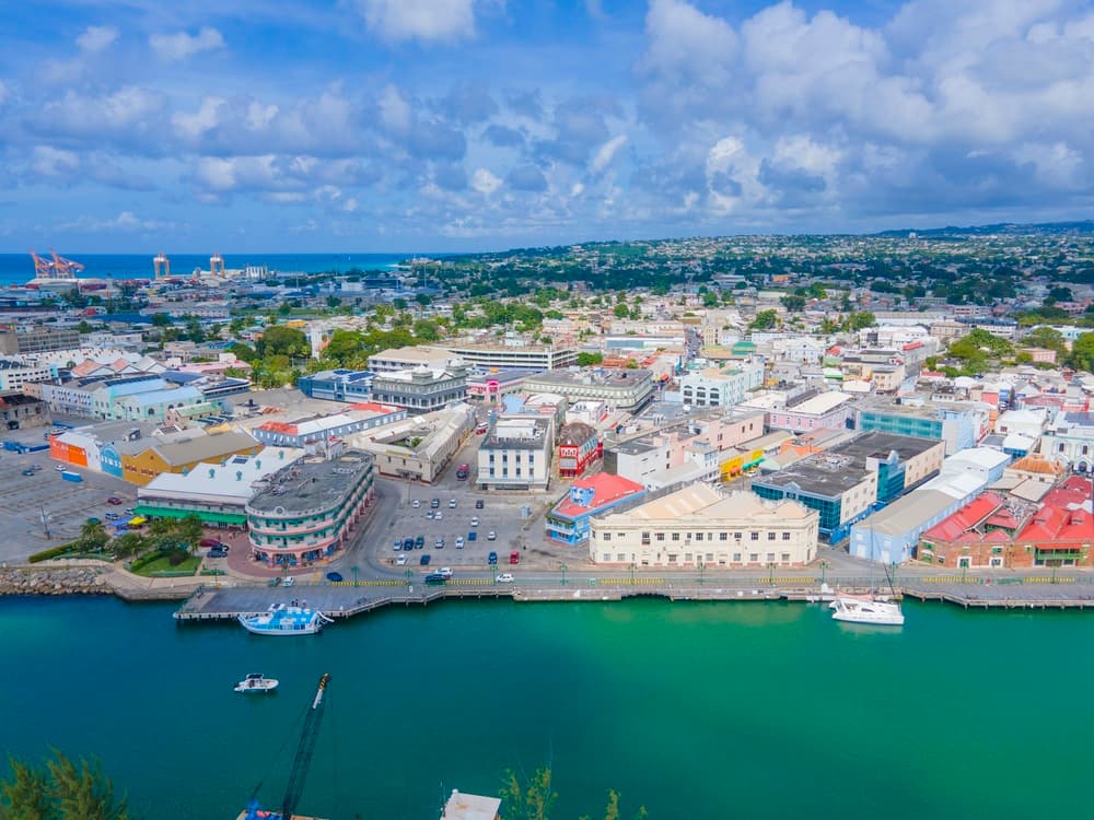 Aerial view of the historic sity district, Bridgetown