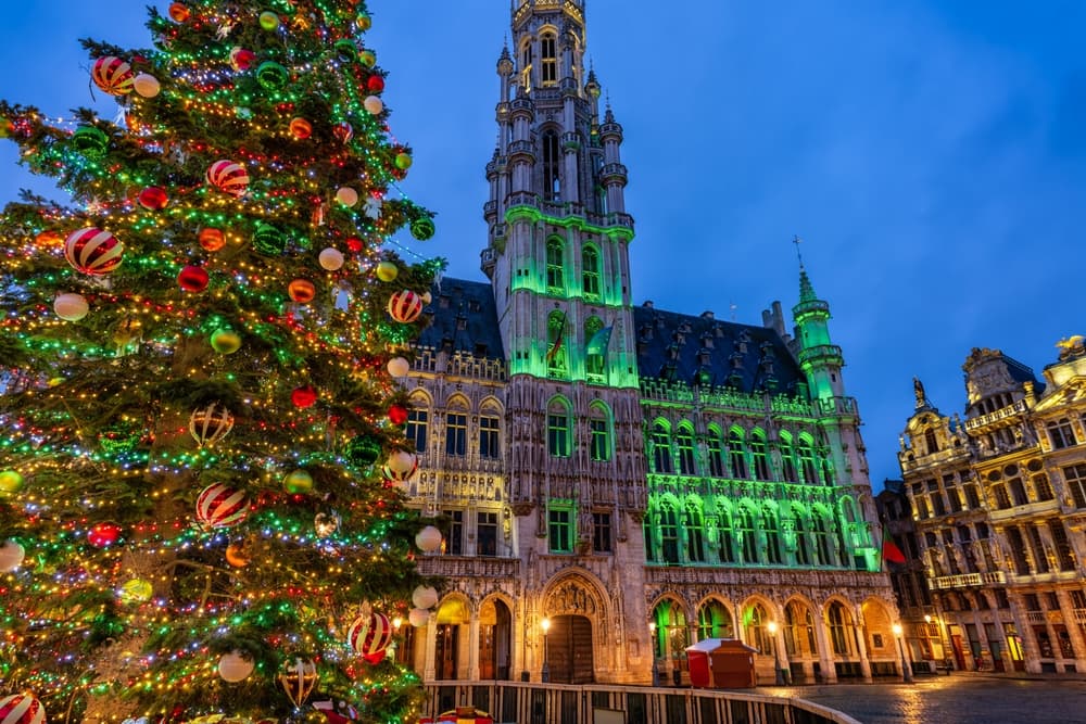 Christmas tree lit up for coming holiday, Brussels