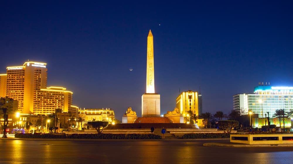 Buildings lit up on shores of Nile, Cairo