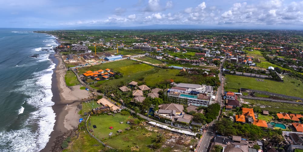 Aerial view of the city coast, Canggu