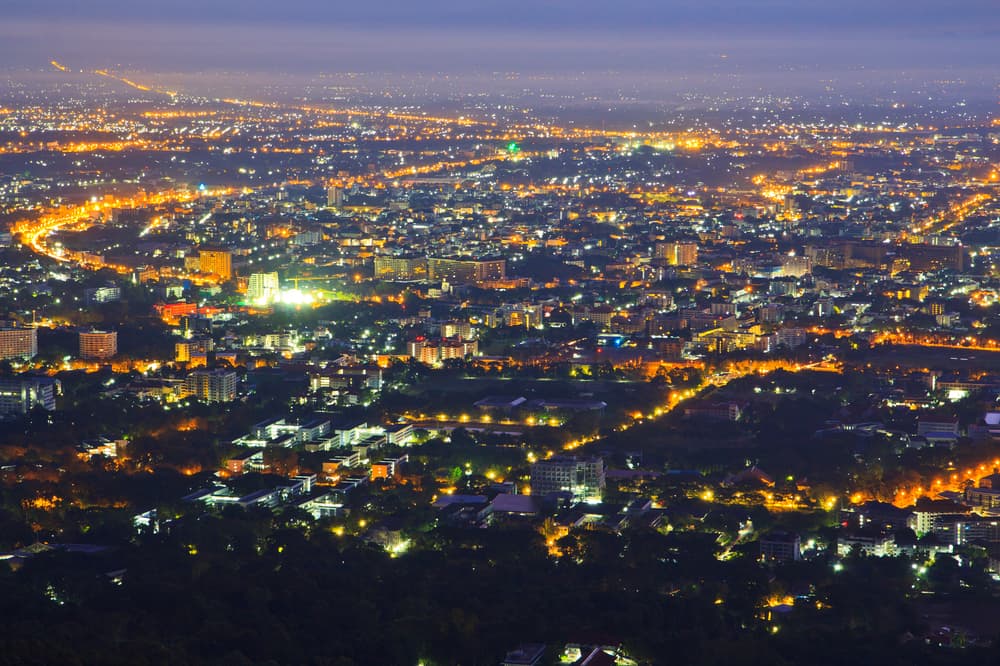 Broad view of city sprawl at night, Chiang Mai