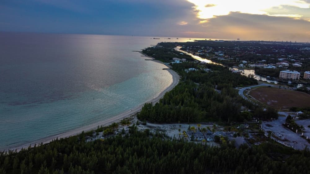 Aerial view of the town at early evening, Freeport