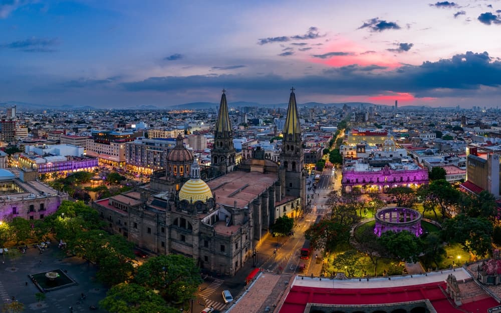 Aerial view of cathedral and city, Guadalajara