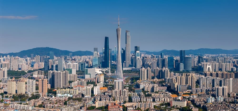 Aerial view of massive city sprawl, Guangzhou
