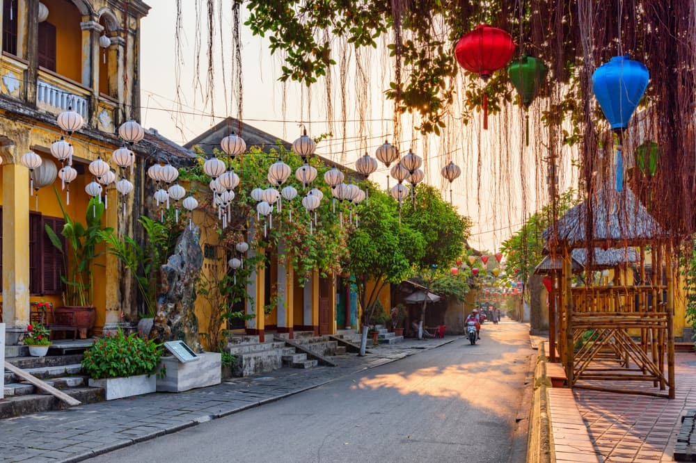 Cozy street descorated with paper lanterns, Hoi An