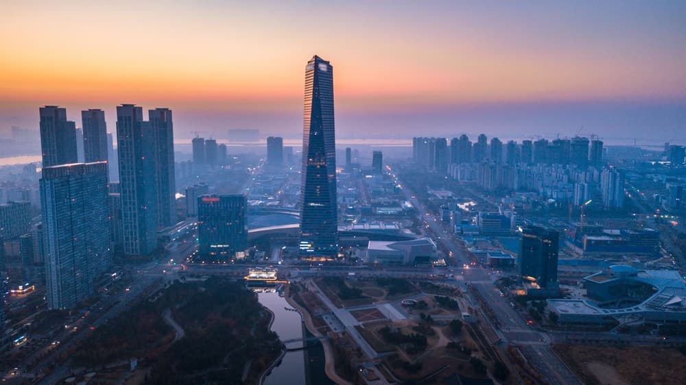 Cityscape of the modern downtown area skyscrapers, Incheon