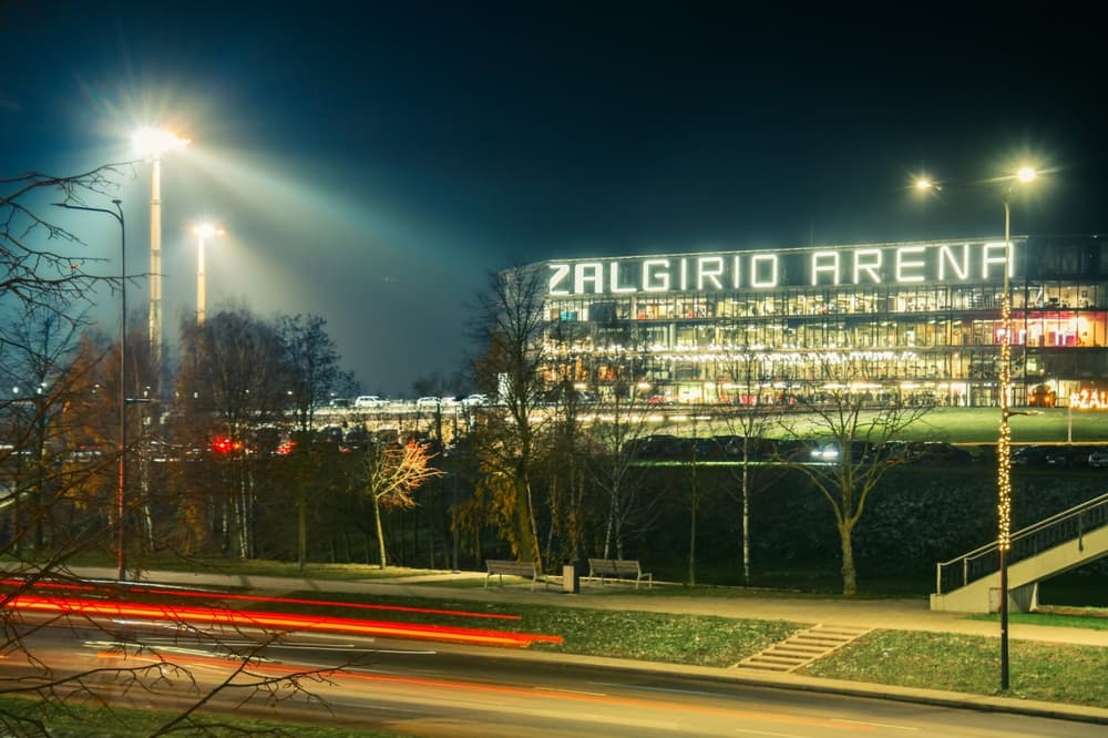 Arena lit up for local team competition, Kaunas