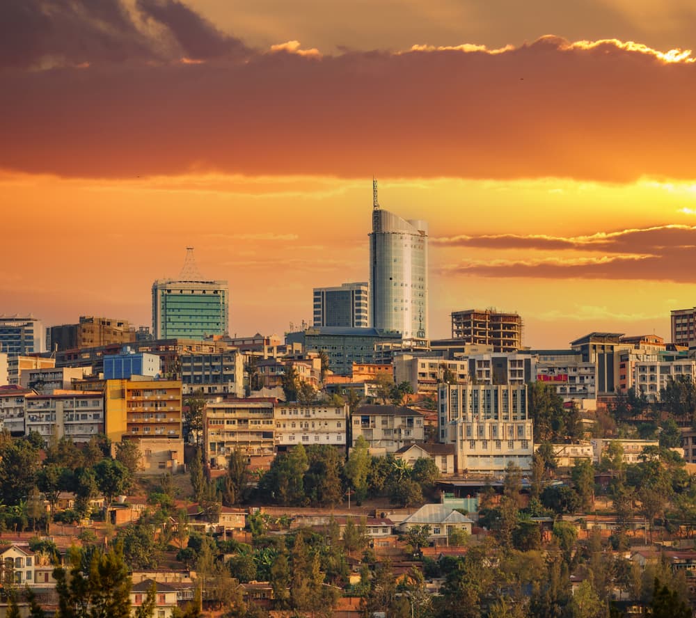 Downtown image at dusk, Kigali