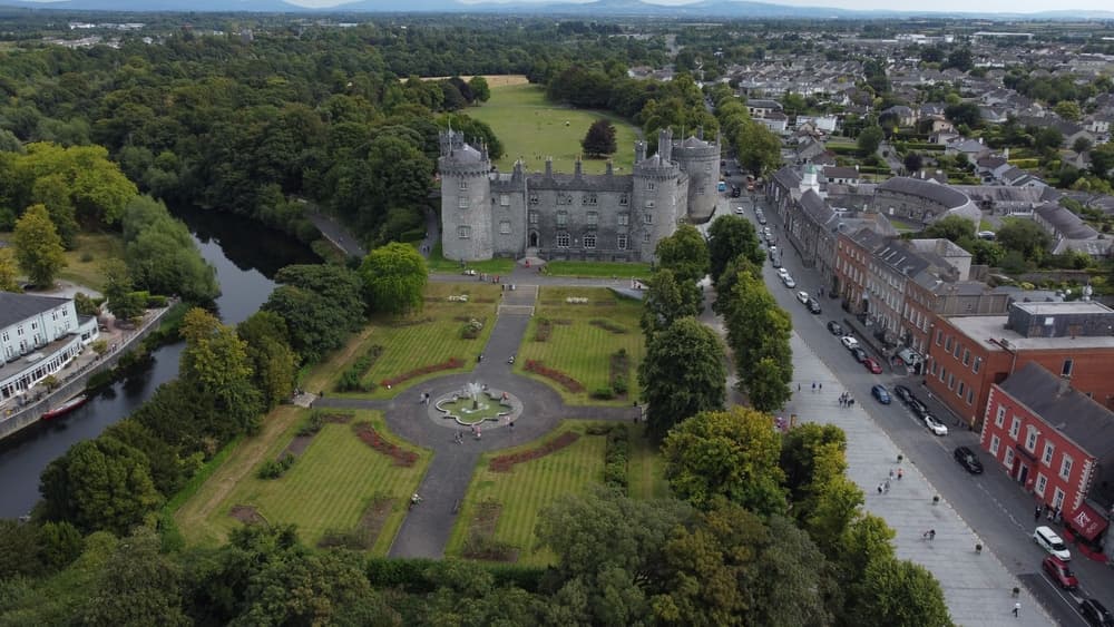 Aerial view of castle and city, Kilkenny