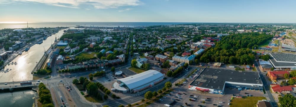 Aerial view of the city and residential district, Liepāja