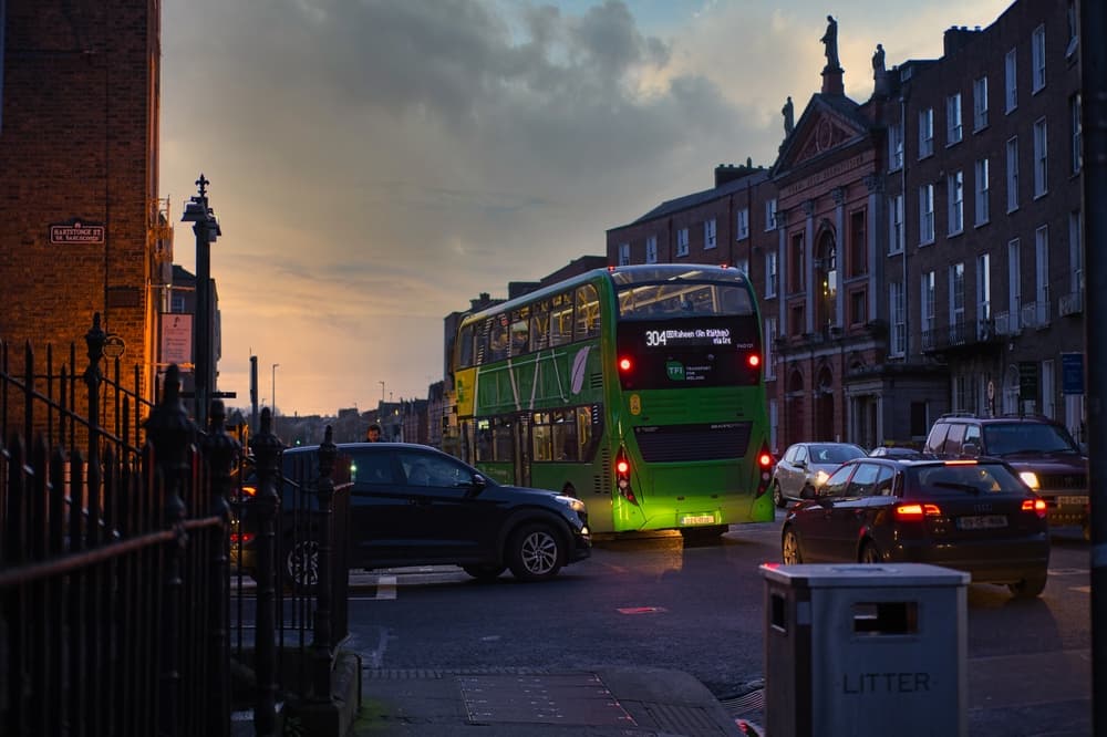 Double decker bus rolls down the street, Limerick