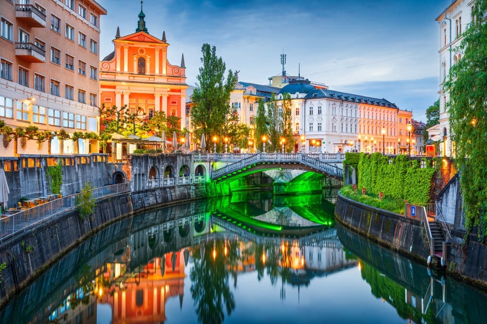 Bridge connects both sides of city across the river, Ljubljana