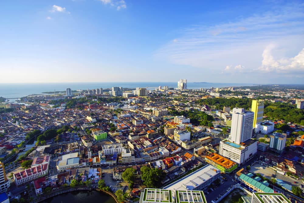 Aerial view of the greater city center, Malacca City