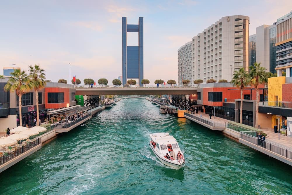 Canal divides the city while bridge connects halves, Manama