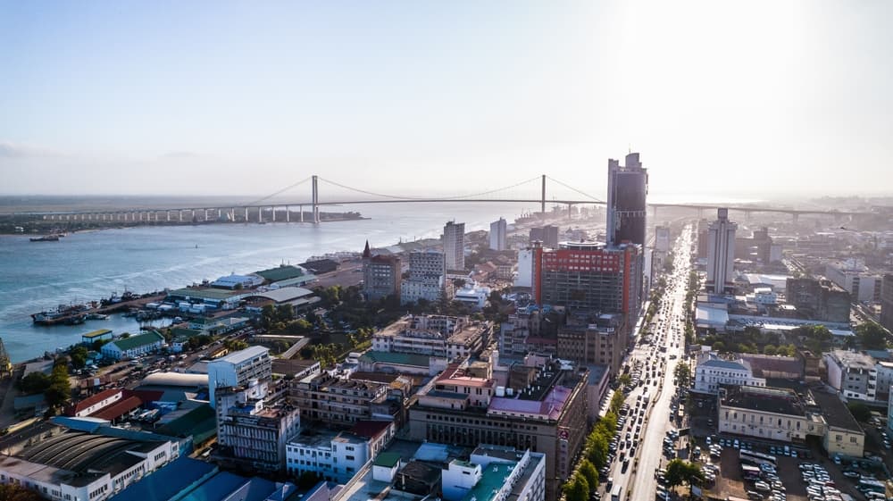 Aerial view of the city and coastline, Maputo