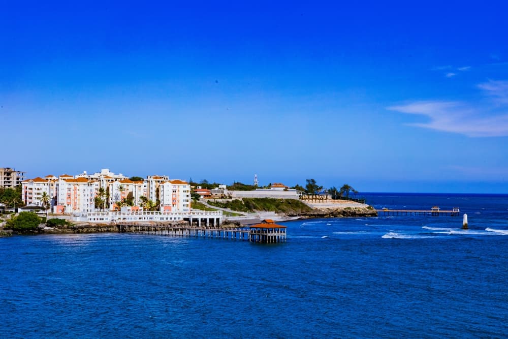 Deep blue ocean view of the city coastline, Mombasa