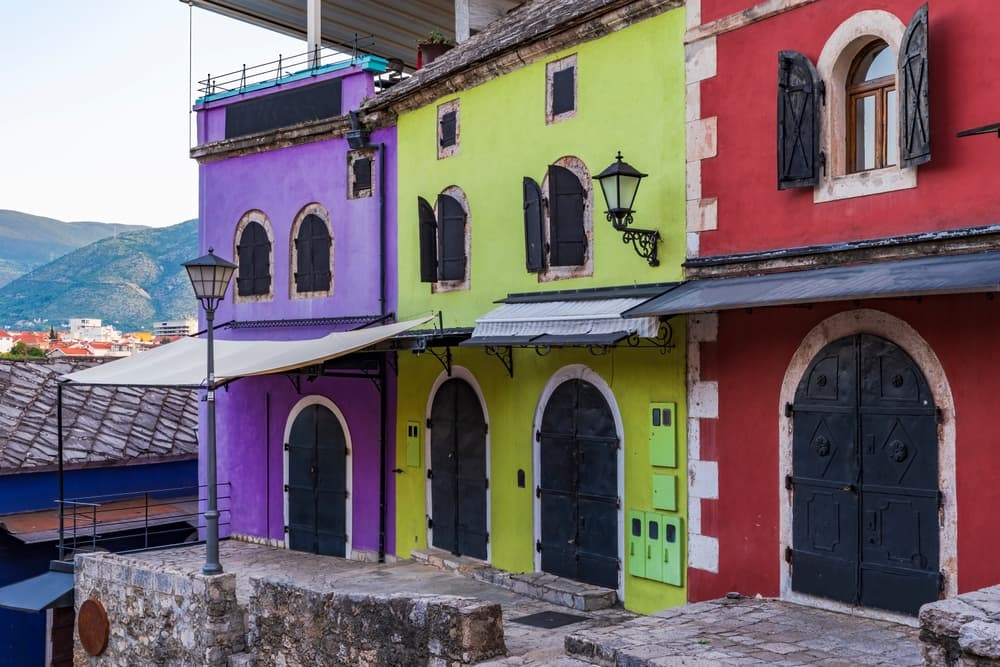 Bosnia brightly colored homes in the city, Mostar