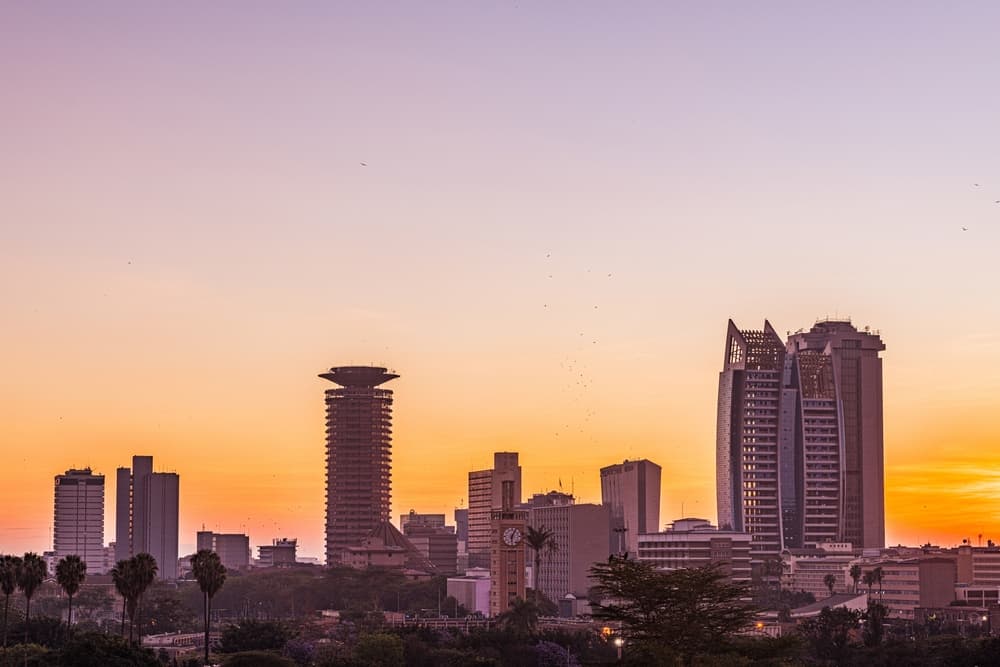 City skyline lit at dusk, Nairobi