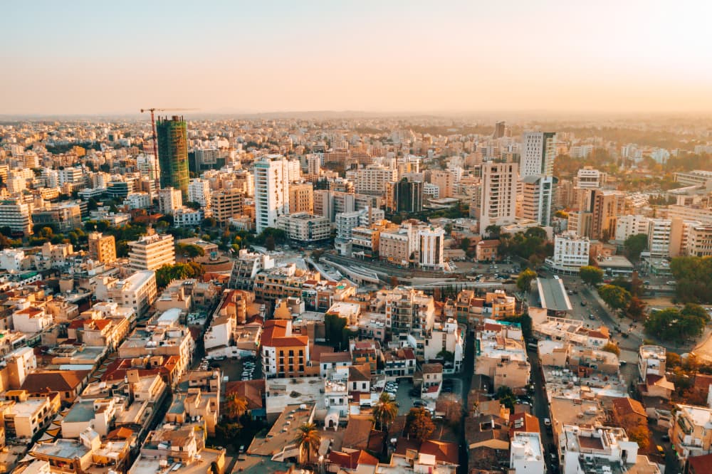Aerial view of the larger city at late afternoon, Nicosia