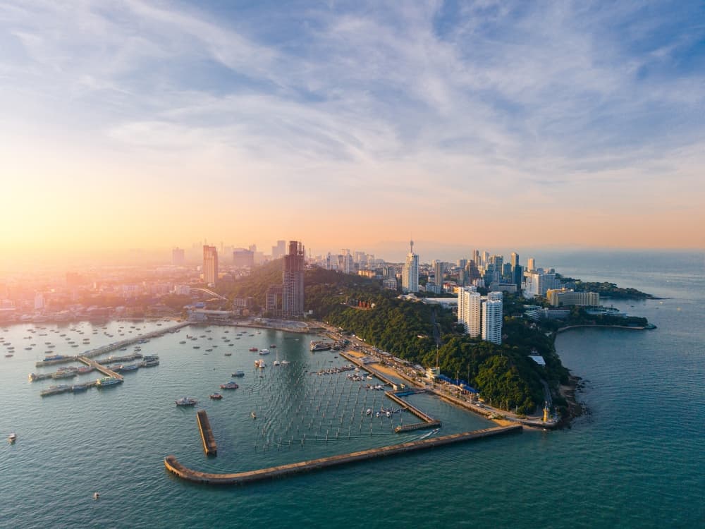 Aerial view of the bay at daybreak, Pattaya
