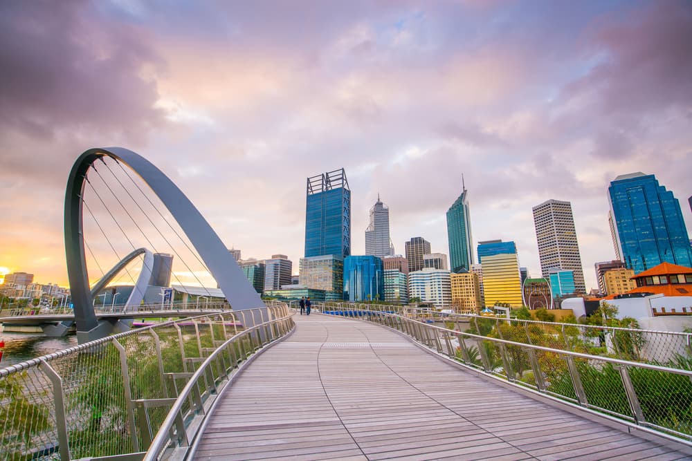 Boardwalk vanishes into city skyline, Perth