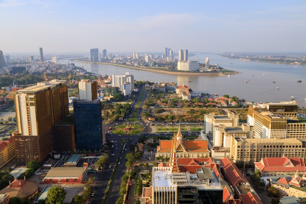 Aerial view of the city center, Phnom Penh