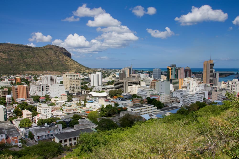 Aerial view of the city across the island, Port Louis