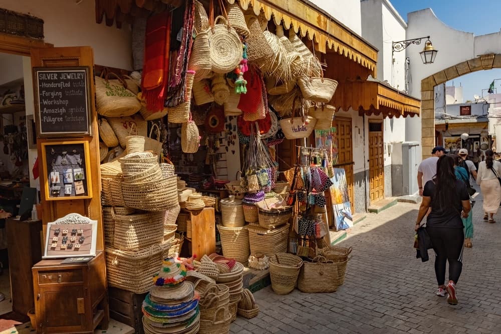 Baskets and other local goods for sale, Rabat