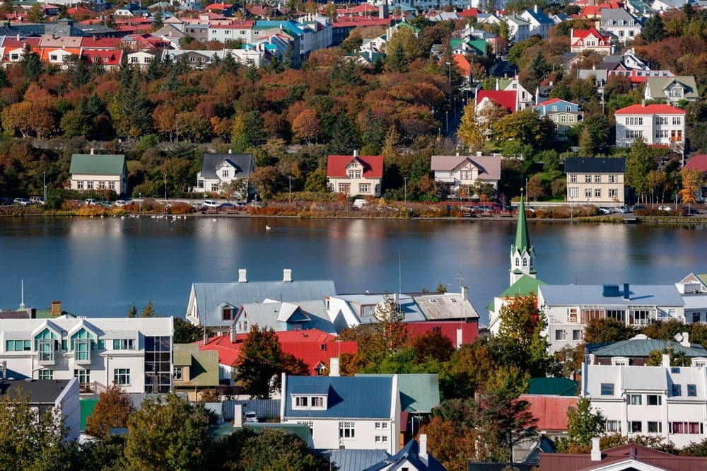 Houses by Lake Tjornin, Reykjavík