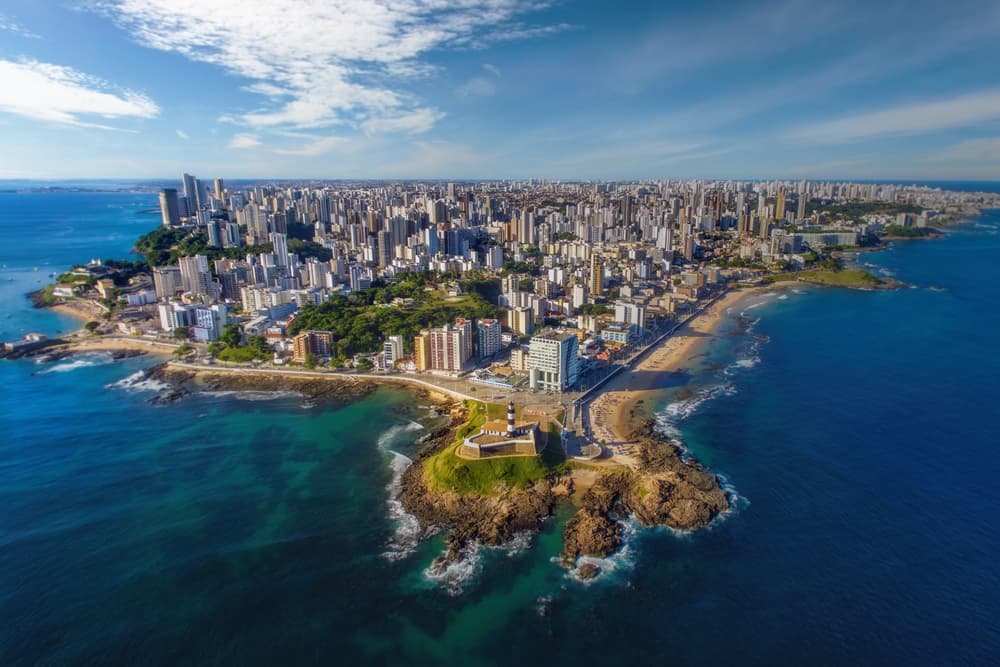 Aerial view of the city off the coast of peninsula, Salvador
