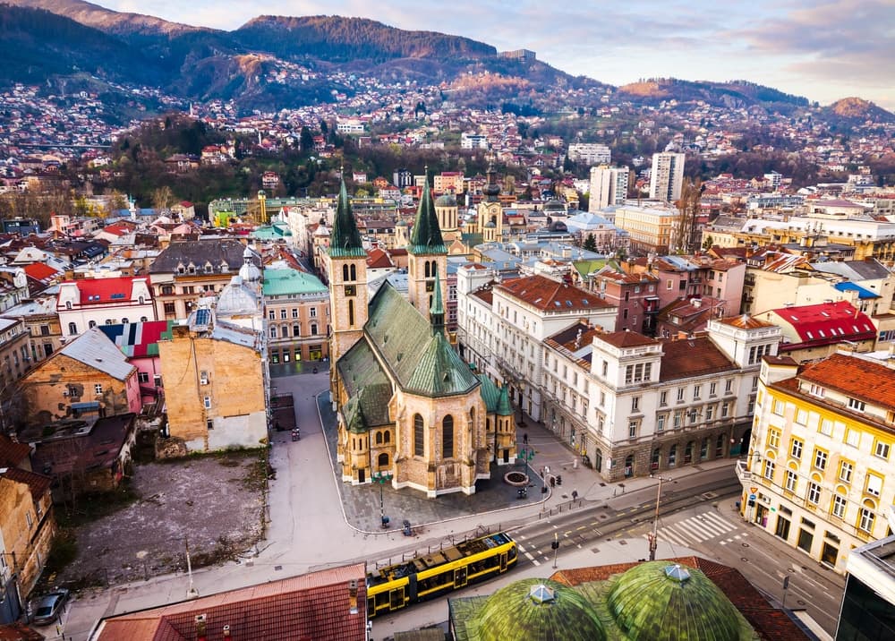 Bosnia aerial view of residential district, Sarajevo