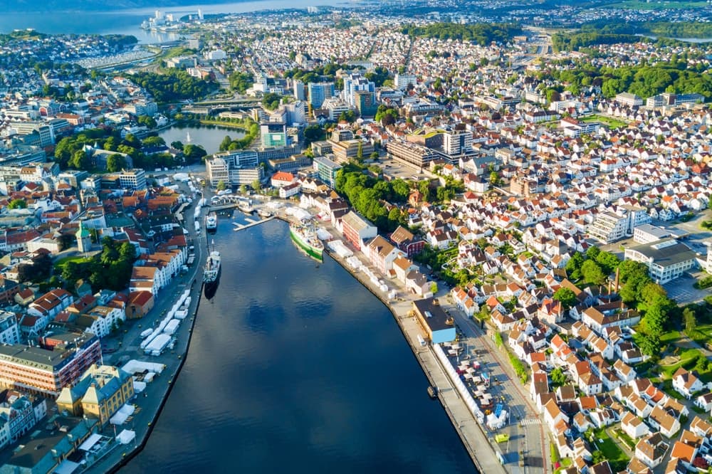 Aerial view of the old town and vast residential districts, Stavanger