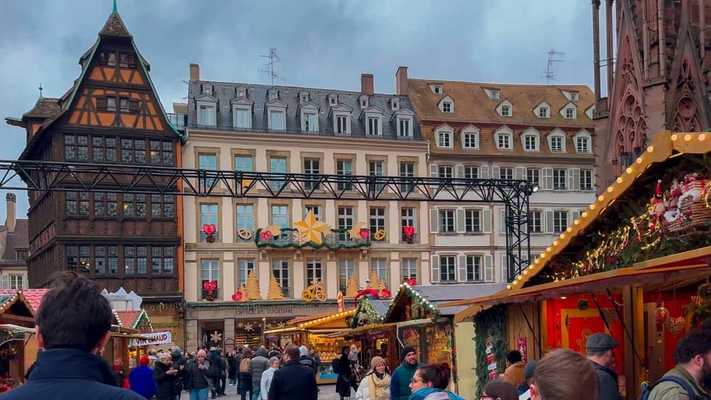Christmas market and classic flats, Strasbourg