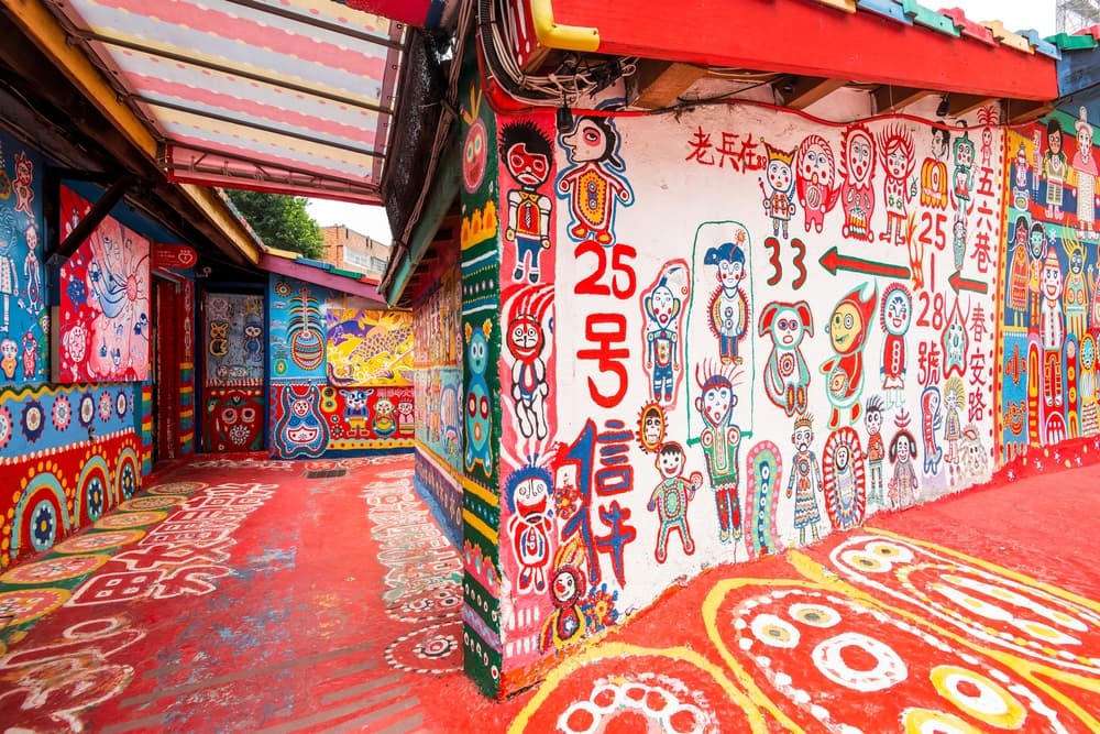 Brightly colored murals and street art adorn buildings, Taichung