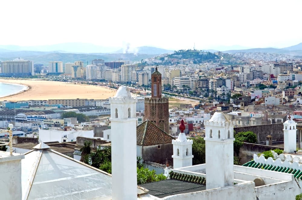 Cityscape wraps around the sea shoreline, Tangier