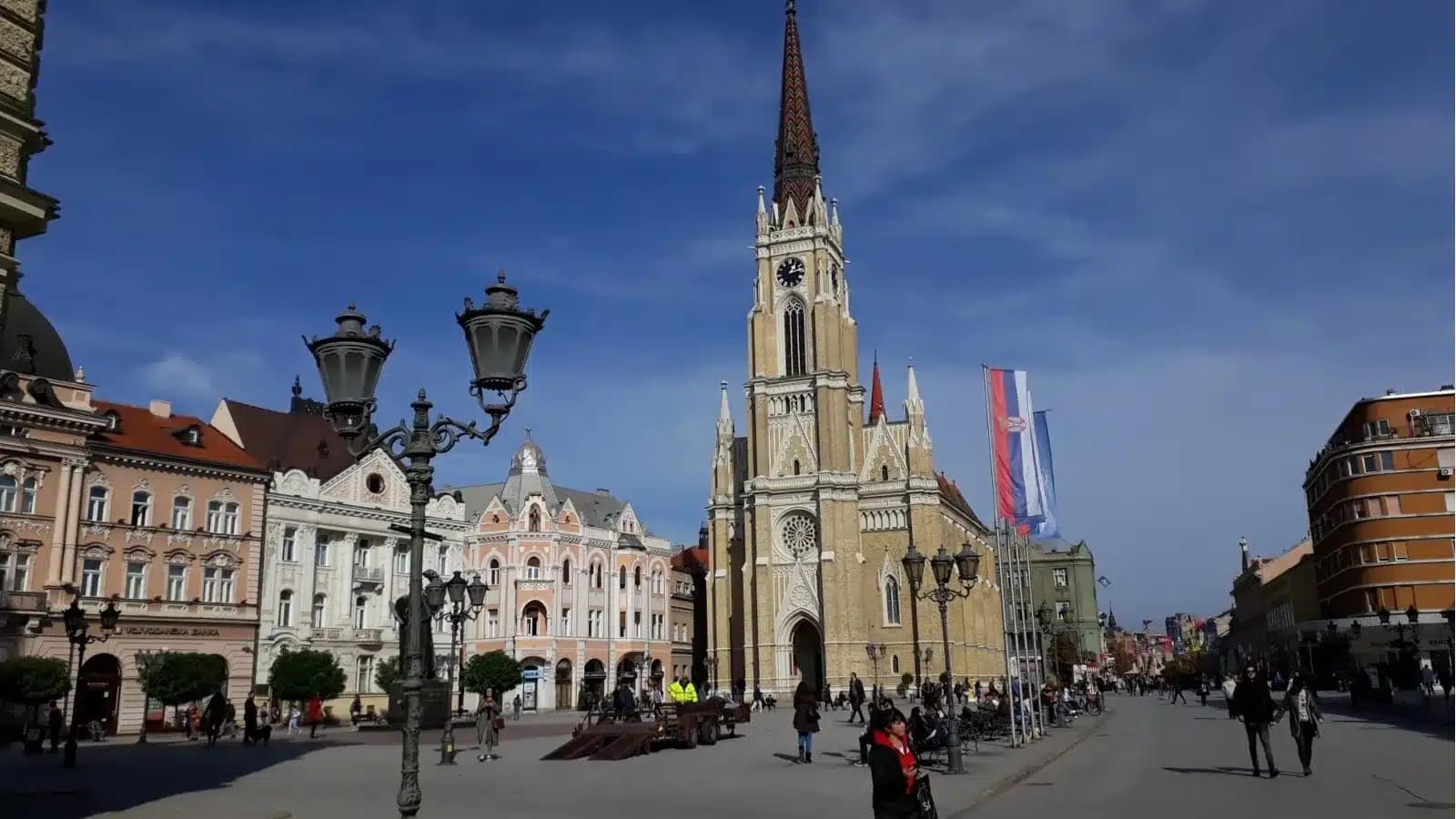 Liberty Square and the Name of Mary Church in Novi Sad, Serbia, on a sunny day