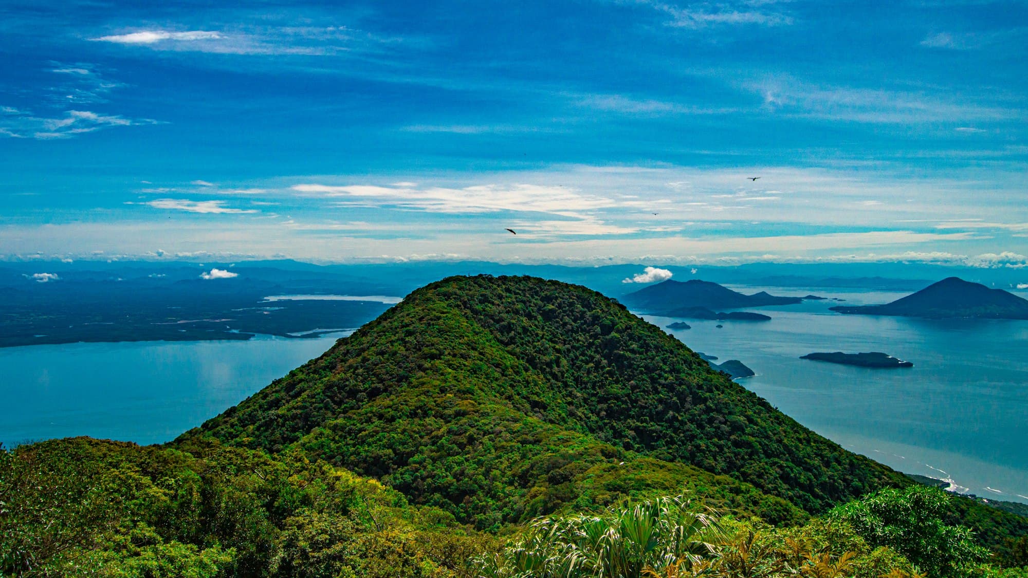 Forested hills above the Gulf of Fonseca and its islands in eastern El Salvador