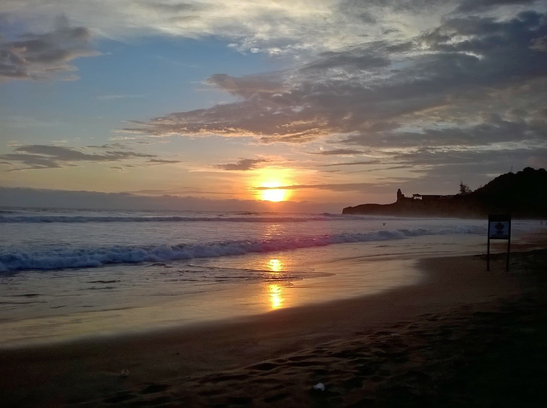 Sunset over a beach on Ecuador's Pacific coast