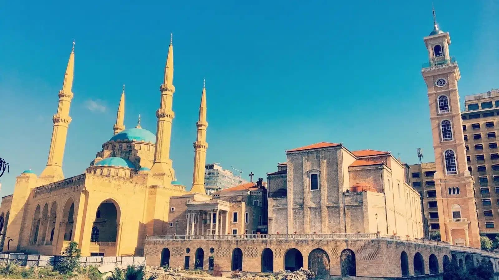 The Mohammad Al-Amin Mosque beside Saint George Maronite Cathedral in downtown Beirut