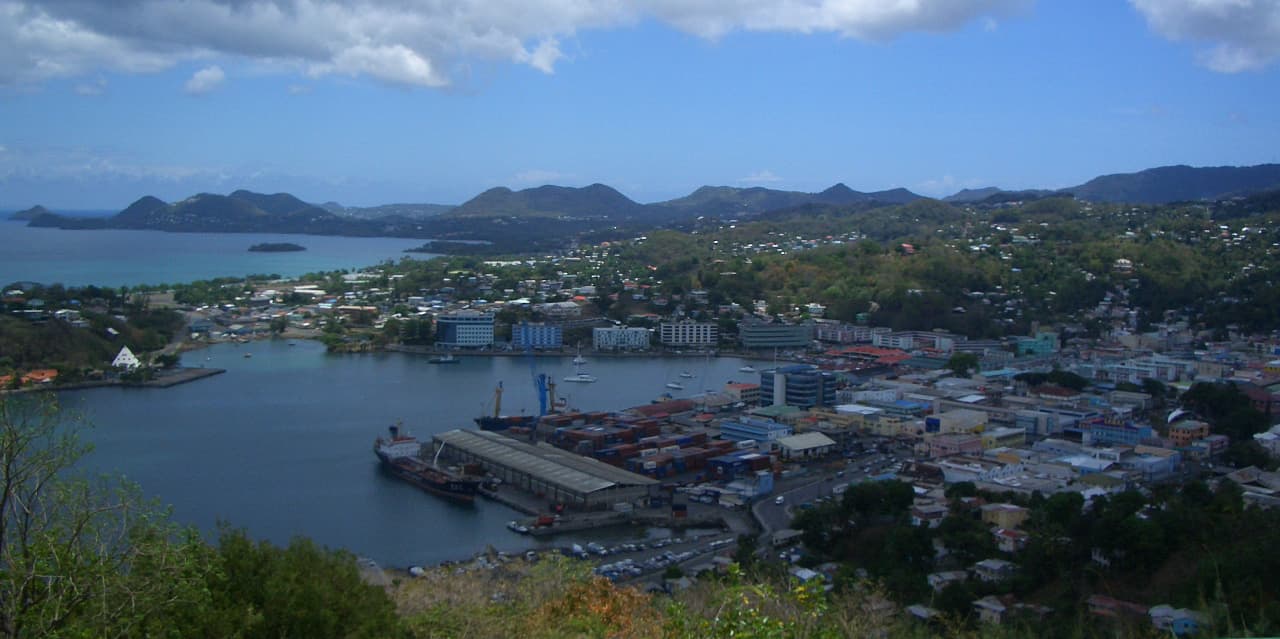 Castries harbor and downtown seen from the hills above the city