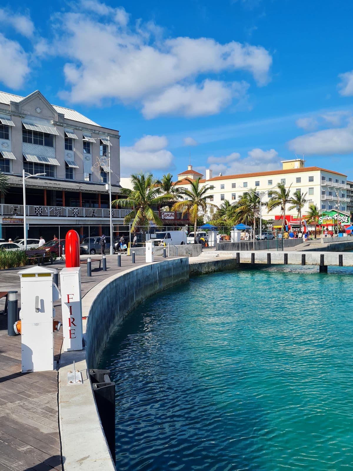 Waterfront promenade and harbor in downtown Nassau