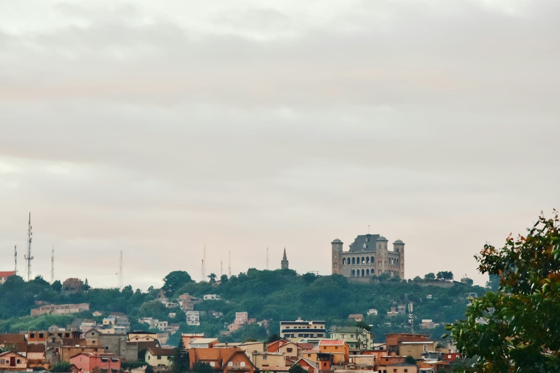 The Rova of Antananarivo, the former royal palace, on its hilltop above the capital's houses