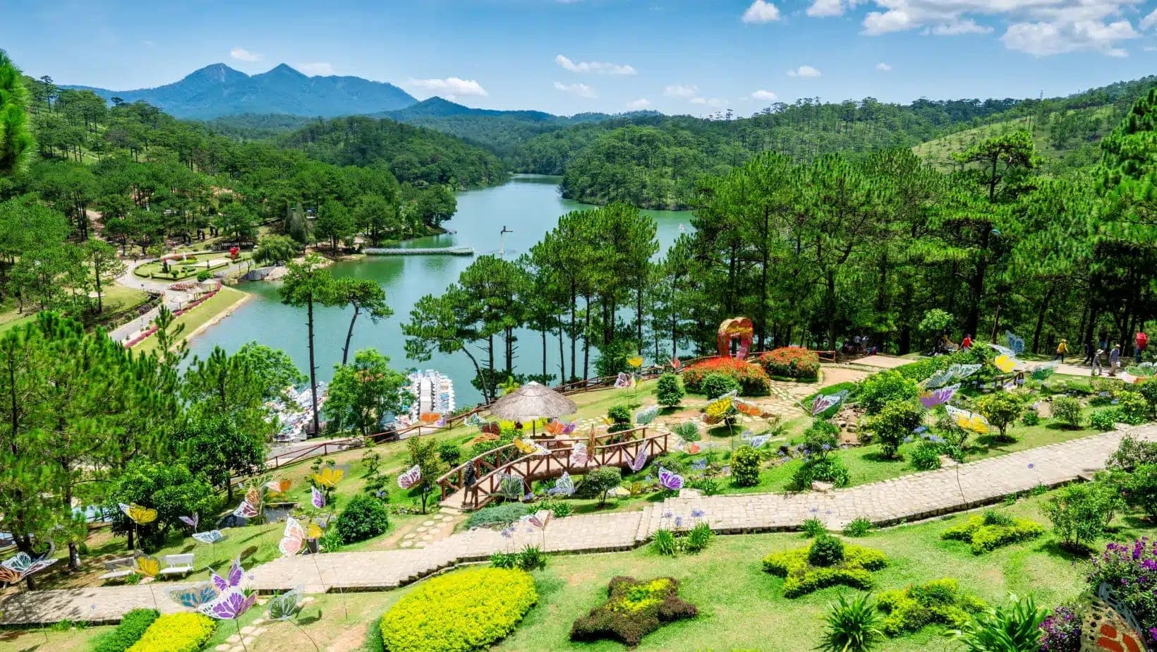 Lake and pine forest in the hills around Da Lat, Vietnam
