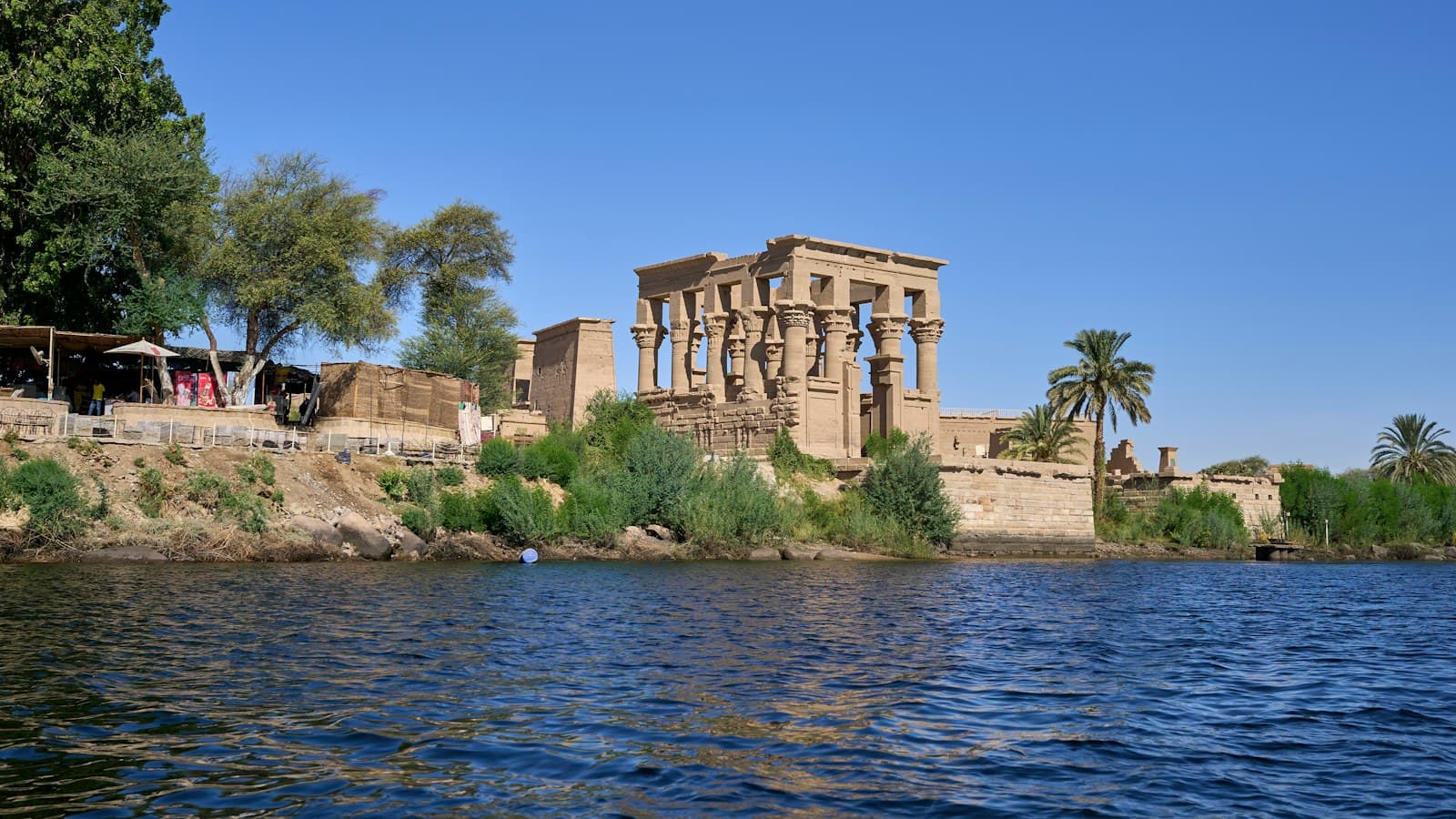 Trajan's Kiosk at the Philae temple complex seen from the Nile near Aswan